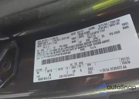 2017 Ford F-150 Xlt z USA, uszkodzony, nr VIN 1FTEW1EG7HFB38546